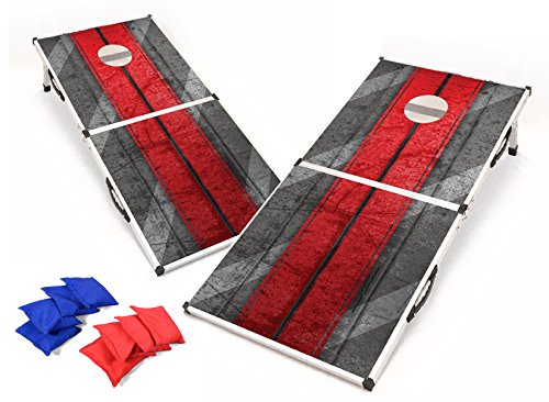 Backyard Champs Corn Hole Outdoor Game: 2 Folding 2' x 4' Cornhole Boards and 8 Bean Bags, Aluminum Frame with MDF Board