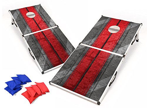 Amazon Brand - Backyard Champs Regulation Aluminum Frame Cornhole and Bean Bag Set - 2 x 4 Feet, Red Stripe