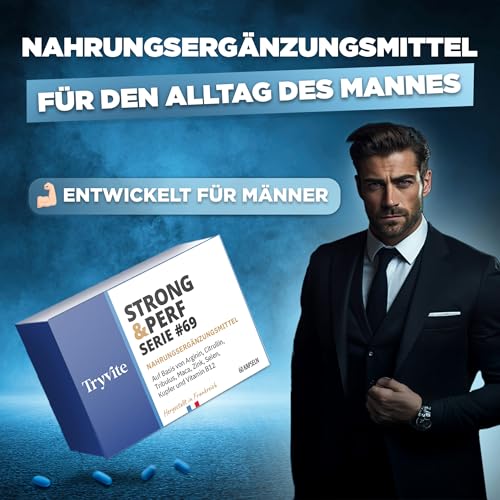 Praktische Formel für aktive Männer | 60 Kapseln mit Ginseng, Maca, Arginin, Citrullin & Zink | TRYVITE STRONG&PERF
