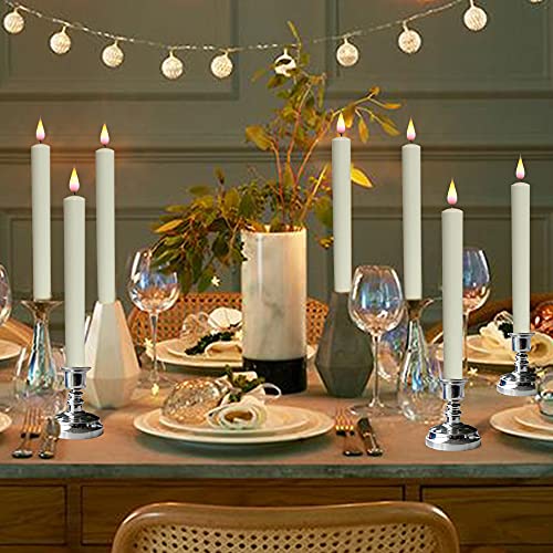 Image of Flameless Taper Window Candles with Remote and Timer, 11 Inches Battery Operated 3D Wick with Purple Yellow Light Ivory Candles, 6 Pcs Silver Plastic Holder and Suction Cups Included, Christmas Decor