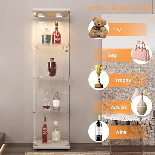 Image of LFT HUIMEI2Y 4-Tier Glass Display Cabinet with LED&Lock, Display Case White