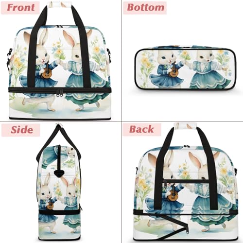 Large Weekender Overnight Bags Animal Cute Rabbit Watercolor Travel Duffel Bag for Women Men Gym Bag With Shoe Compartment Foldie Travel Tote Bag Carry On Personal Item Bag for Travel Gym Sports3