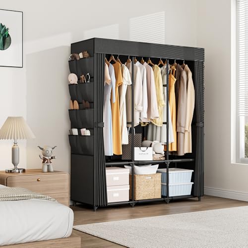 Vicye Kleiderschrank, Stoffschrank stabil mit 3 Kleiderstangen und 8 Seitentasche, Faltschrank Kleiderschränke mit Überzug, tragbarer Schrank Garderobe für Schlafzimmer und Ankleidezimmer 124x42x162cm