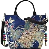 Fopytu Cartable Mode Femme À Main Brodé Fourre-Tout À Double Poignée, À Bandoulière Rétro avec Sangle Amovible