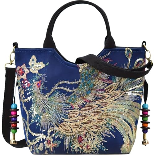 Chinese Embroidered Handbag with Removable Strap Elegant Tote Bag for Women Girls Evening Dating Travelling Shopping