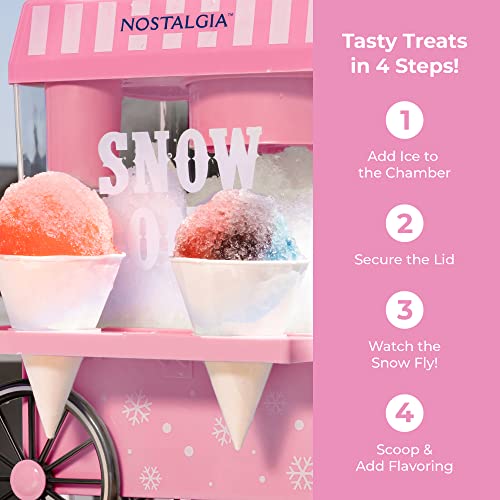 Nostalgia Vintage Countertop Snow Cone Machine - Slushie Machine - Shaved Ice Machine And Crushed Ice Maker - Makes 20 Icy Treats, Includes 2 Reusable Plastic Cups & Ice Scoop – Pink #TOP4