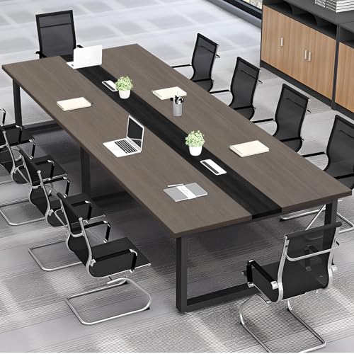 EECVKKY Conference Table, Large Rectangular Wooden Meeting Table, Business Seminar Desk with Sturdy Metal Frame, Seats 6-10 People for Office Conference Room