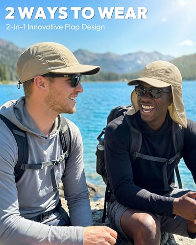 Image of Mens Sun Hat with Breathable Mesh Sun Hats for Men Sun Protection Fishing Hat with Neck Flap for Hiking Cycling