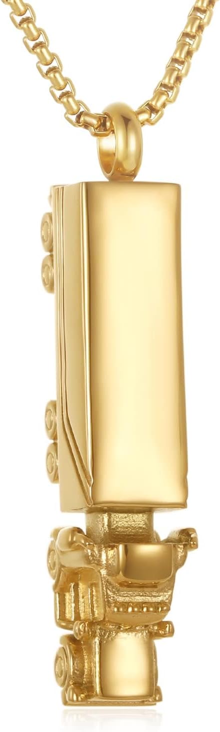 Urn Necklace for Ashes 18 Wheeler Semi Truck Cremation Jewelry for Men Memorial Urn Pendant Ashes Locket Necklace Keepsake Gifts