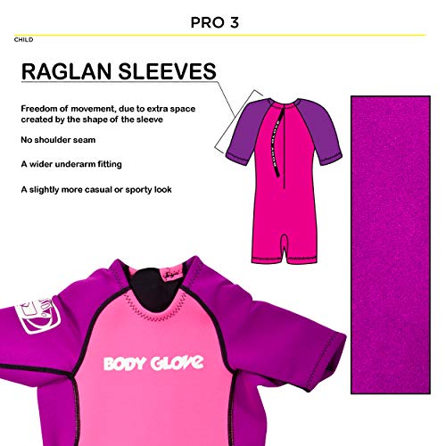 Body Glove Child's Back Zip Pro 3 Spring Suit, Violet/Pink, C4 2Mm - Kids Suit Girls Swim Wear Shorty Sleeve Neoprene Open Water Thermal Short Pants Legs One Piece Childrens Bodysuit #TOP4