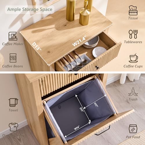 Image of IFBUY Tilt Out Laundry Hamper Cabinet, Modern Trash Can Cabinet,Natural Oak