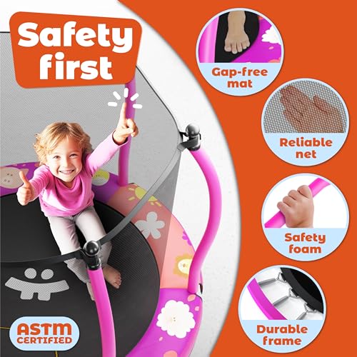 Happin Trampoline pour tout-petits de 140 cm, ensemble de jeu intérieur et extérieur de 1 à 6 ans, trampoline pour enfants, mini trampoline ultra sûr pour enfants avec filet de sécurité, cadeaux – Image 5