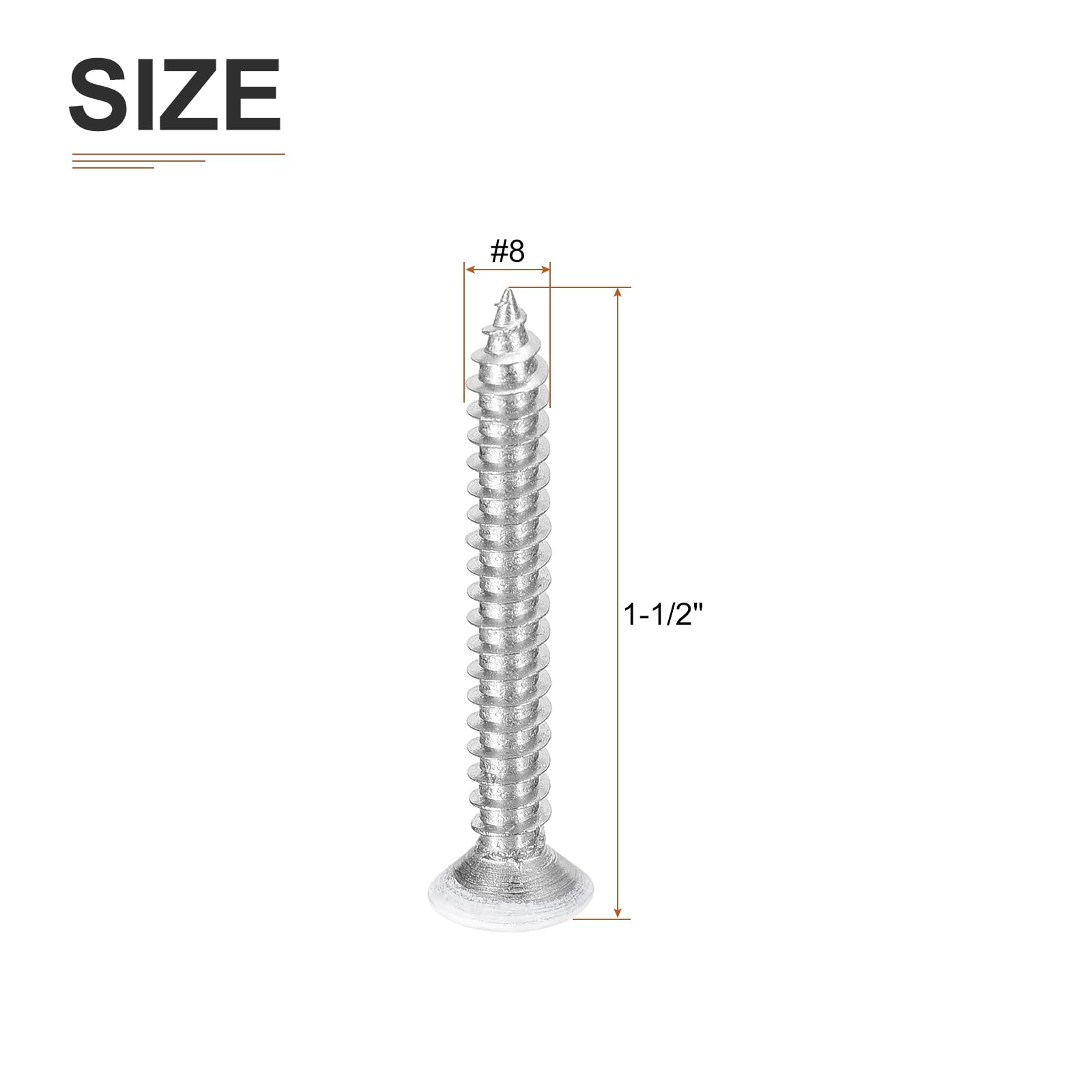 DTGN 100Pcs #8x1-1/2" Flat Head Wood Screws, 304 Stainless Steel White Phillips Self Tapping Screws - Good for Woodworking, Furniture - White - Image 2