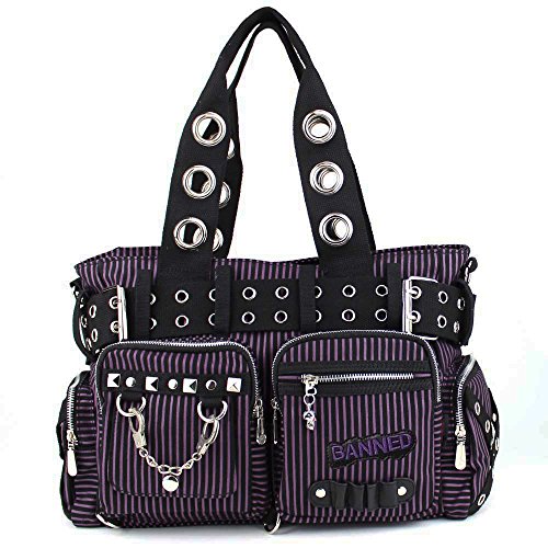 Preisvergleich Produktbild Banned Damen Umhängetasche - Schultertasche Handschellen und Nieten Schwarz Lila