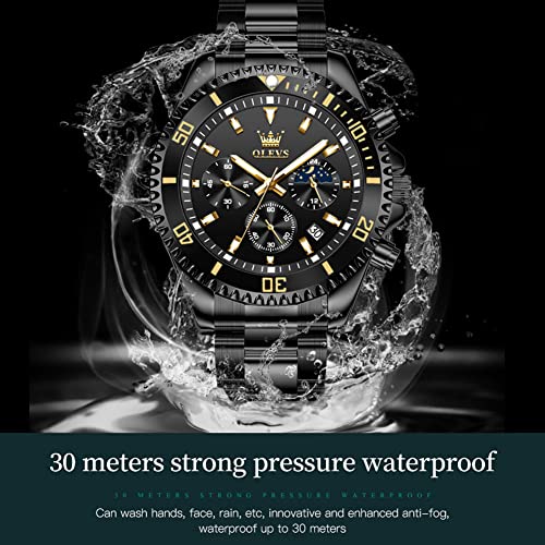 Image of OLEVS Mens Stainless Steel Watch Fashion Luxury Big Face Analog Waterproof