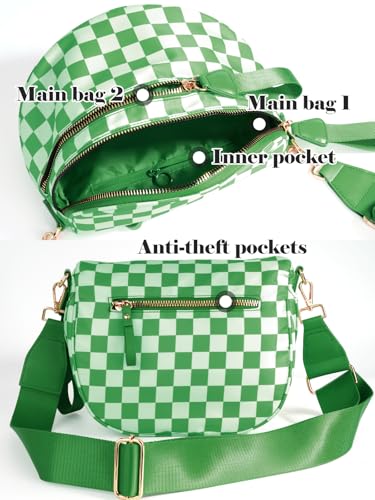 Image of Black and White Checkered Crossbody Bag Bum Bag for Women,Spacious Checkered Purse Fanny Packs Belt Bag