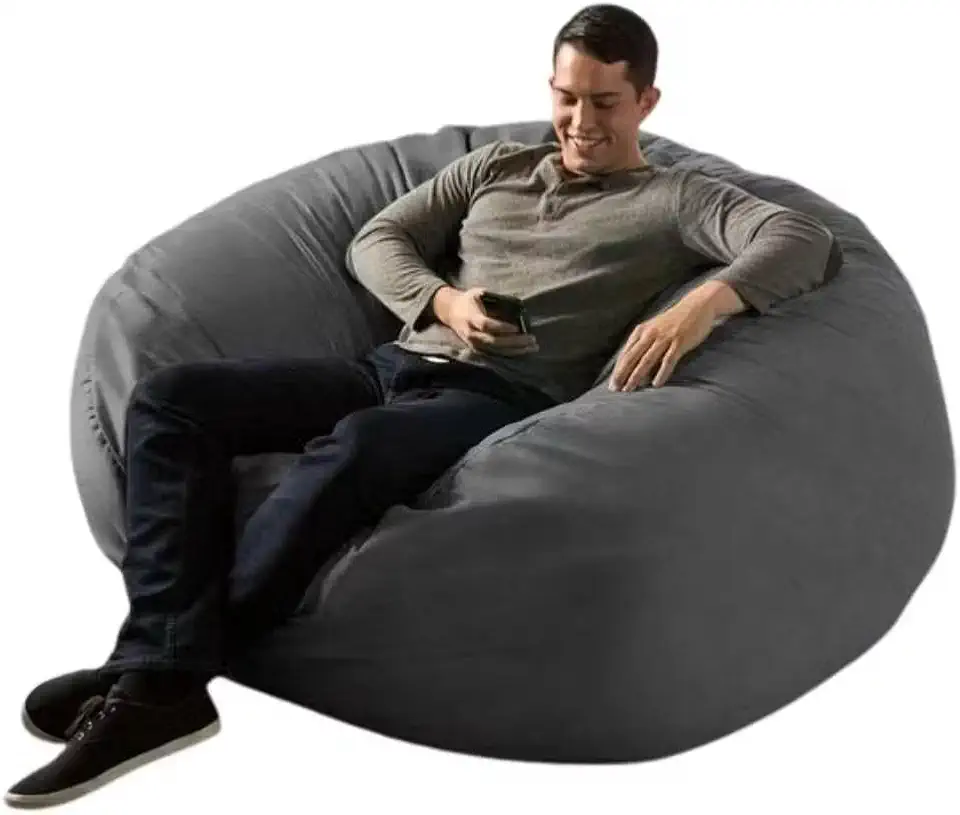 Pufe Gigante Redondo em Suede, 140cm x 20cm, Cinza, Sem Enchimento, com Zíper Duplo