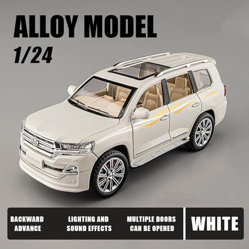 Image of 1:24 Toyota Land Cruiser SUV Diecast Scale Model Alloy Metal Pull Back car for Kids with Openable Doors & Light, Music Toy Vehicle (White)