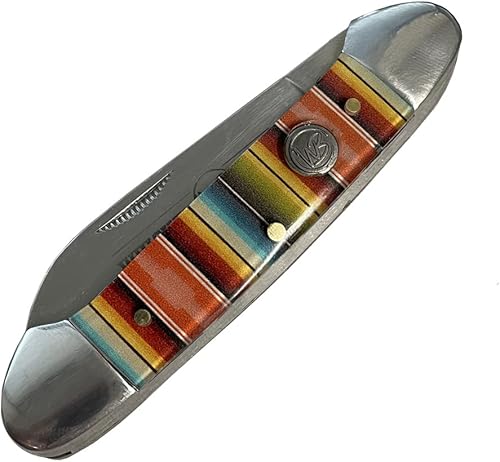 Miniatura 2 de WHISKEY BENT HAT CO. Navaja plegable tradicional de canoa de 3.63 pulgadas, longitud cerrada, cuchillas de acero inoxidable 440C (Serape Sunrise)