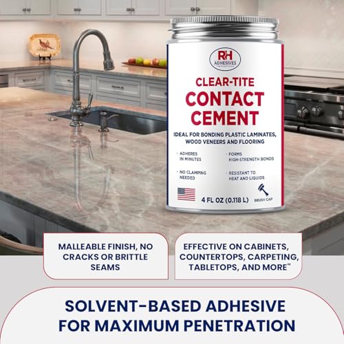 Clear-Tite Contact Cement, 4 oz. can - Laminate Flooring, Countertops, Tabletops, Crepe Rubber, Ceramics, Wood Veneers, Waterproof, Long Lasting - RH Adhesives