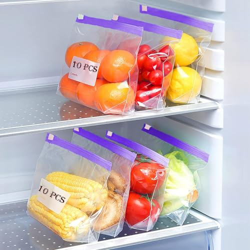 Image of 10 PCS Zip Lock Bag for Fridge | Slider Freezer Bags for Food Storage | Resealable Ziplock Pouch for Travel, Kitchen Organization | Freshness Easy Open Clear Bags BPA FREE -PURPLE-V963