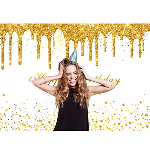 Rsuuinu Golden Birthday Party Backdrop For Girls Women Gold And White Bokeh Dots Glitter Photography Background Happy Birthday Party Decorations Supplies Cake Table Banner Photo Booth Props 7X5Ft #TOP1