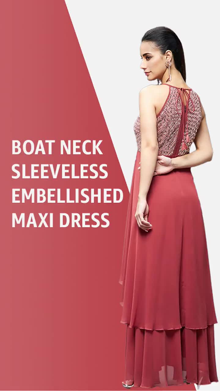 Buy Miss Chase Women's Halter Neck Sleeveless Embellished Layered