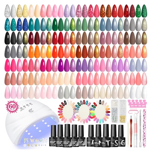 PEACECOLOR 73PCS Gel Nail Polish Kit with Lamp 55+5 Colours Gel Nail Polish Set White Pink Nude Red Nail Polish Glossy Matte Glitter Base Top Coat Manicure Tools Nail Salon Set Gift for Women