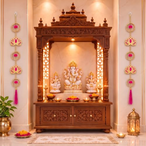Image of JH Gallery Lotus Wreath Hanging - Ganesh Chaturthi Decoration Items for Home, Handmade Ganpati Makhar & Mandap Backdrop, Temple & Wall Hanging Decor (33 Inch, Pack of 2)