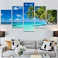 SIGNWIN 5 Panel Canvas Wall Art Modern Art Beach Coastal Multicolor Photography Relax/Calm Tropical for Home Decorations Ready to Hang - 60