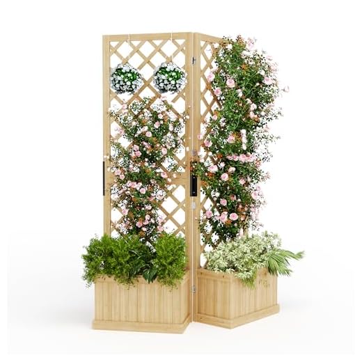 Cedar Privacy Screen with Planter Box - 2-Panel Freestanding Garden Fence, 41"x10"x65" Tall Outdoor Divider with Drain Holes & Raised Bed for Patio, Deck & Backyard (Natural Wood)