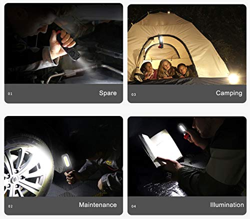 AuRiver LED Arbeitsleuchte mit Taschenlampe, 2-in-1 Inspektionsleuchten mit um 360 ° Drehung Batterieanzeige, COB Inspektionslicht mit Magnetfuß und Haken für Reparatur Garage Camping