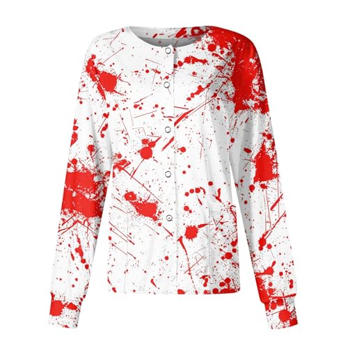 Printed Scrub Jackets for Woman Print Long Sleeve Plus Size Womens Scrubs for Women Nursing Jacket with Pockets