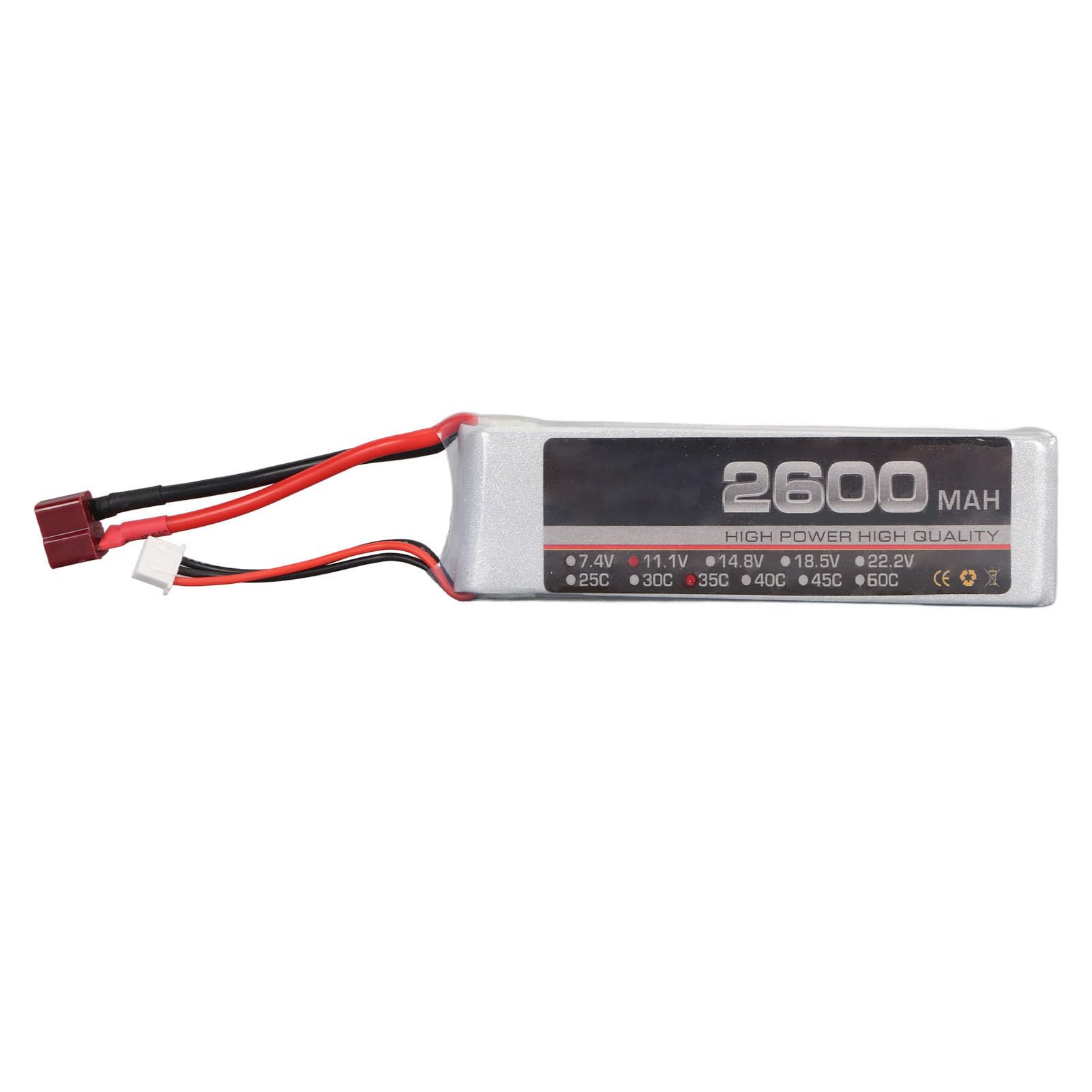 Batteria Lipo Li Polymer RC Lipo da 11,1 V, 35 C, 2600 mAh, per Racing Drone Quadcopter Elicottero, Aeroplano RC Barche RC Modelli (Connettore)