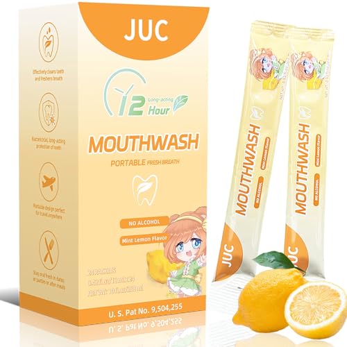 24pcs Travel Size Mouthwash Portable Individual Oral Care for Fresh Breath Liquid Natural Mint Lemon Flavored Great Clean Teeth for Work Travel Smoker 12ml/Pack