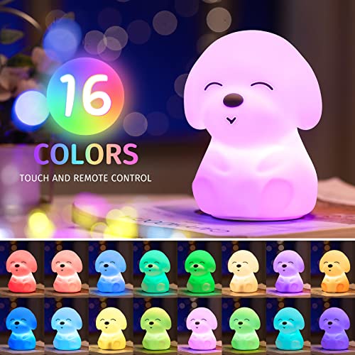Mubarek Cute Night Light For Kids, 16 Color Changing Kids Night Light Lamp, Rechargeable Silicone Baby Night Light, Kawaii Room Decor Animal Toddler Night Lights, Portable Tap Dog Light Kids Lamp Gif #TOP6