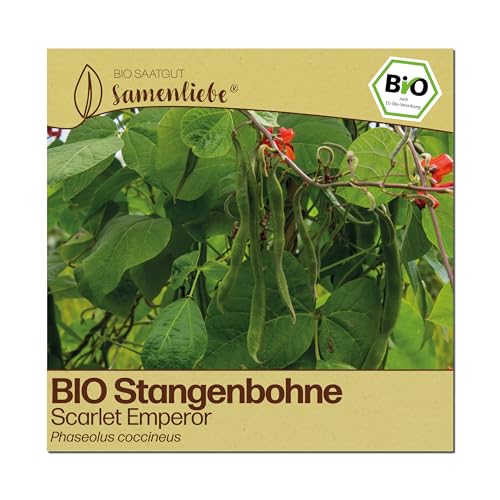 Samenliebe BIO Stangenbohnen Samen | Bohne Scarlet Emperor - Feuerbohne mit roten Blüten - samenfestes BIO Saatgut