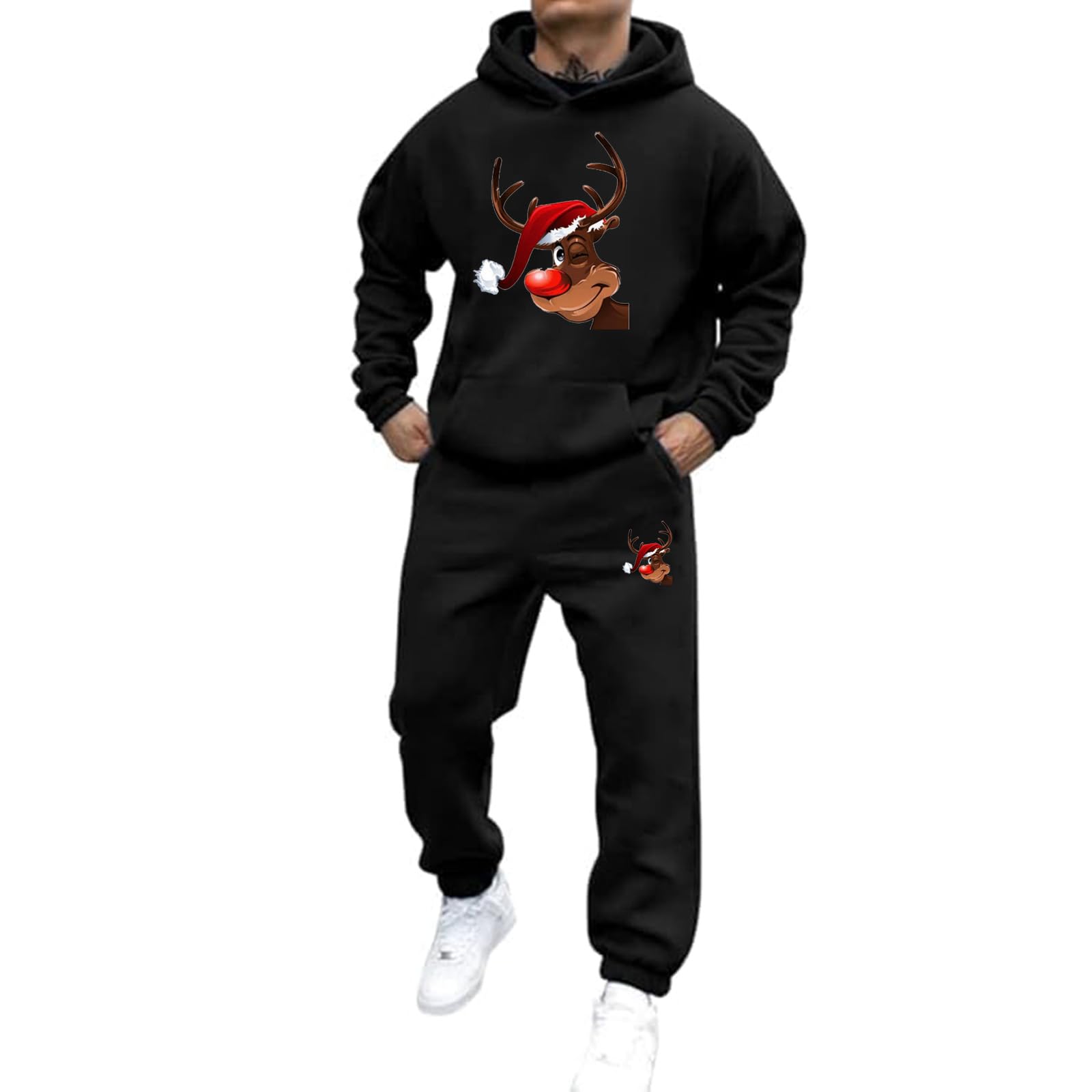 Weihnachts Jogginganzug Herren Damen Lustige Weihnachts 2-Teilig Ugly Reindeer Tracksuit Set Hoodie und Jogginghose Xmas Style Trainingsanzug Unisex Kapuzenpullover Sportanzug