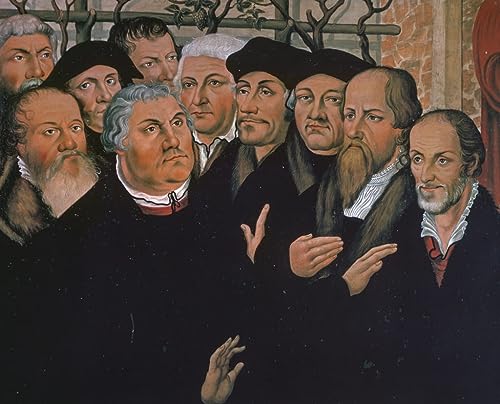 Poster Cranach l'Ancien de Luther avec protestants impression sur toile tableau 60x90cm