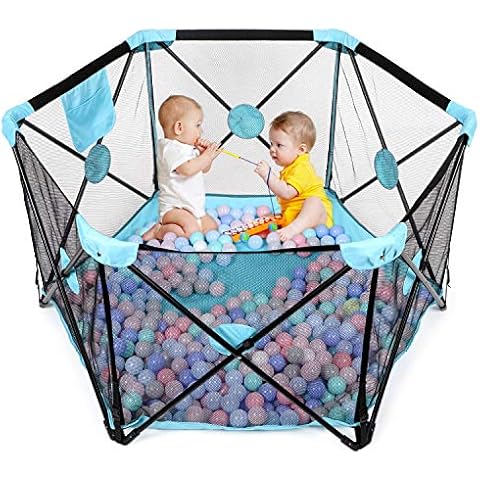 Hello-5ive Baby Playpen, 6 Panel Foldable Portable Kids Fence with Storage Bag, Breathable Mesh, Activity Centre for Baby Toddlers, Safe Play Yard Indoor Outdoor Cover