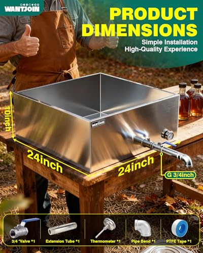 Image of WantJoin Maple Syrup Evaporator Pan 24 GAL - Syrup Evaporator Pan Stainless Steel w /Thermometer, Make 360 Bottles of 50oz, Upgraded Leak-Proof TIG Welded Seams