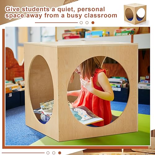 Sasylvia Reading Cube Cozy Set with Rest Mat Cube Preschool Classroom Furniture Include 30 x 30 x 30 Inches Reading Cube and Soft Rest Mat Natural Wood Reading Nook Preschool Homeschool Daycare