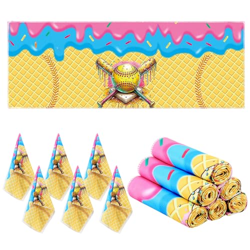 Hahafelt 12 Count Ice Cream Drip Softball Cooling Towel Softball Team Gifts Favors for Girls Workout Sweat Towels for Neck and Face Microfiber Towel for Gym Camping Outdoor Sport
