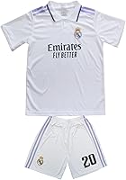 Vista 2 de ORGBRAIN Nuevo Vinicius No #20 Madrid Home White Kids Soccer Jersey Kit Shorts Calcetines Set Tallas Juveniles