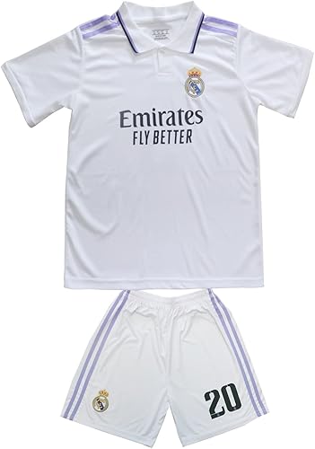 Miniatura 2 de ORGBRAIN Nuevo Vinicius No #20 Madrid Home White Kids Soccer Jersey Kit Shorts Calcetines Set Tallas Juveniles