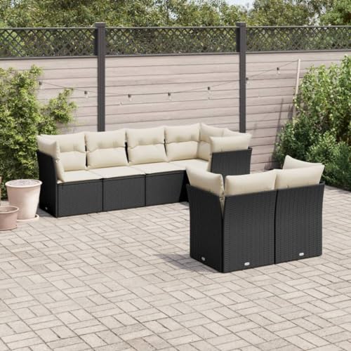 SKM Set de Comedor de jardín 7 pzas y Cojines ratán sintético Negro,Mobiliario,Muebles de jardín,Conjuntos de jardín,Negro,64 kg,3249735