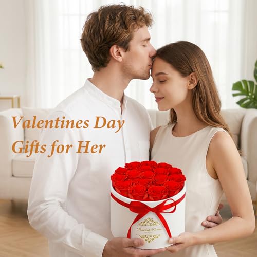 17 Forever Flowers in a Luxury Suede Box, Preserved Roses Birthday Gifts for Women, Romantic Anniversary Valentines Day Gifts for Her Girlfriend Wife, Red - Image 5
