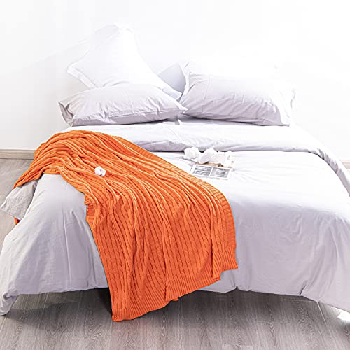 Ntbay 100% Pure Cotton Cable Knit Throw Blanket, Super Soft Warm 51X67 Knitted Throw Blanket For Couch, Sofa, Chair, Bed - Extra Cozy, Machine Washable, Comfortable Home Decor, Orange #TOP5