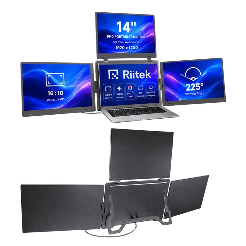 Image of RIITEK 14 inch Quad Monitor Laptop Screen Extender - Portable FHD 1080P IPS Monitor with 1 Cable Connection Compatible with Window (10,11) / Mac (M1 M2 M3) for 13.6 inch -17.3 inch Laptop