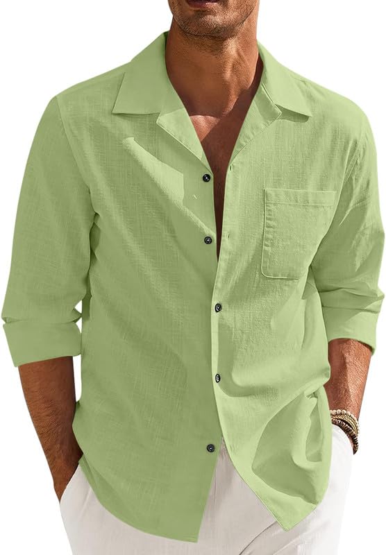 Image of Combo of Men's Casual Cotton Blend Shirt || Long Sleeve Button Down with Spread Collar | Lightweight Breathable Fabric | Stylish Solid Shirt for Beach, Office & Everyday Wear Pack of 2